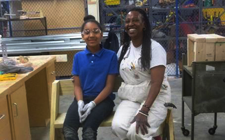 Sisters Help with Carpentry Bench Math Project